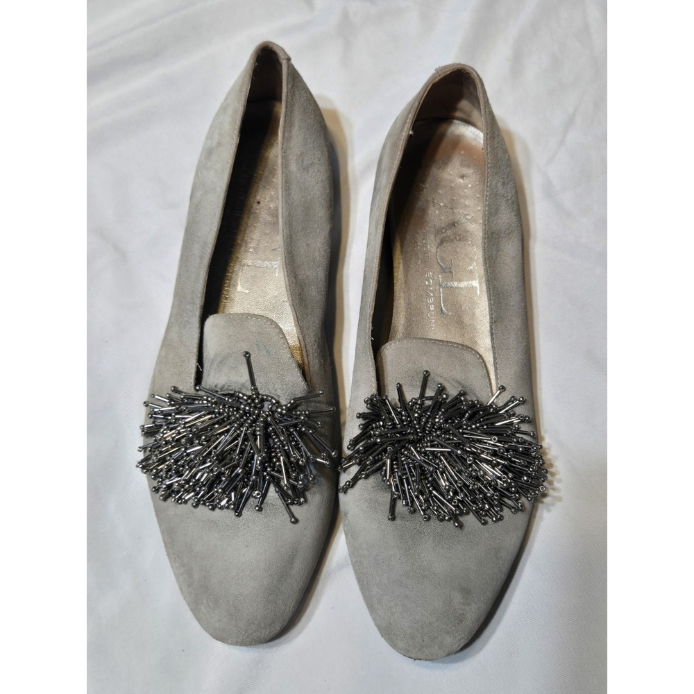 Attilio Giusti Leombruni Metal Tassel Grey Suede Leather Flats EUR 41/US 10.5 **